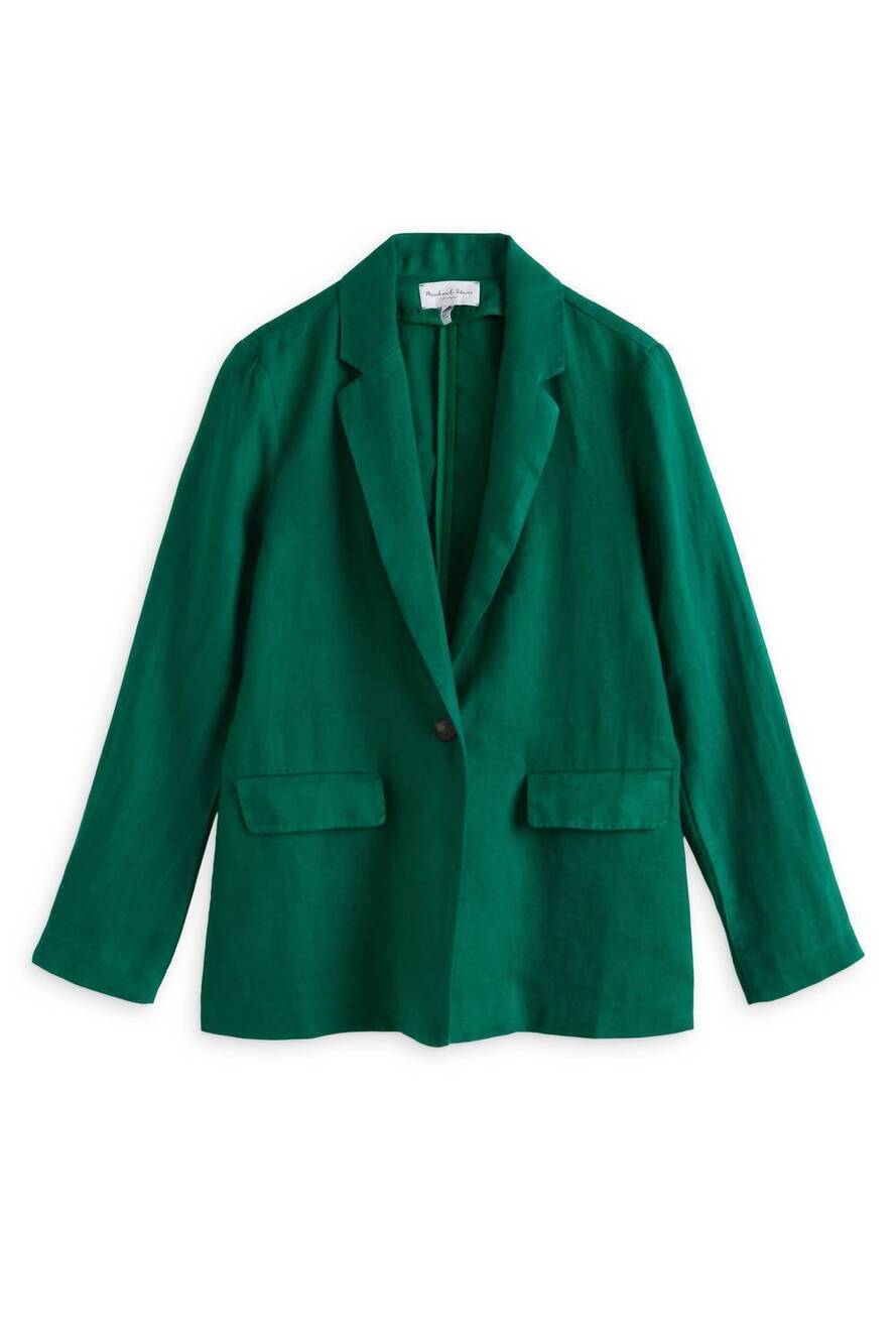 NEW MICHAEL STARS women's lottie linen blazer in ivy